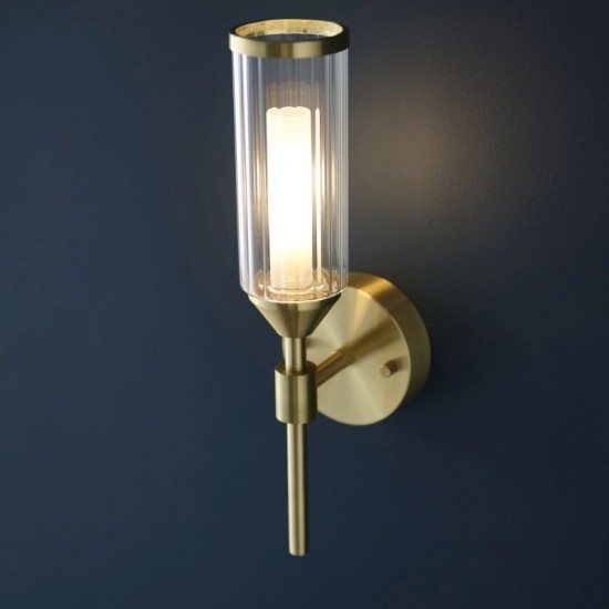 71715-100 Satin Brass Wall Lamp with Ribbed Glass