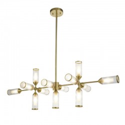 71716-001 Satin Brass 13 Light over Island Fitting with Ribbed Glass 71716-001 Satin Brass 13 Light over Island Fitting with Ribbed Glass