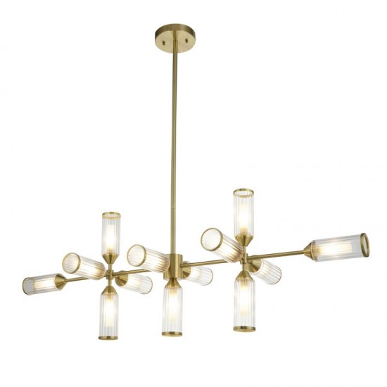 71716-100 Satin Brass 13 Light over Island Fitting with Ribbed Glass