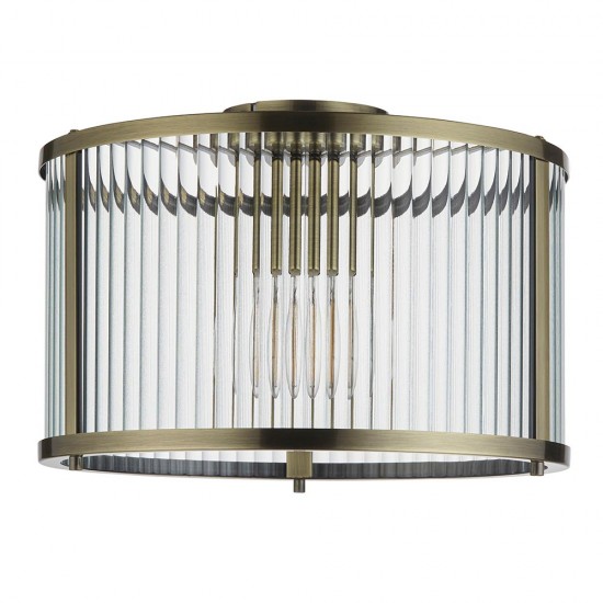71645-001 Antique Brass Flush with Ribbed Glass