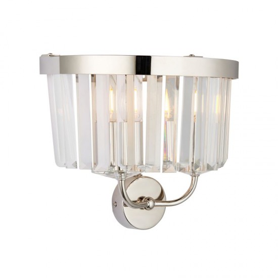 74300-100 Bright Nickel 2 Light Wall Lamp with Clear Crystal