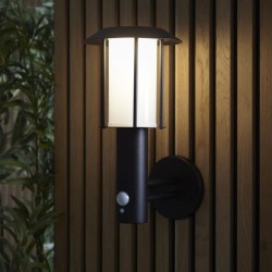 7418-001 Solar Black & White Wall Lamp with Photocell & PIR