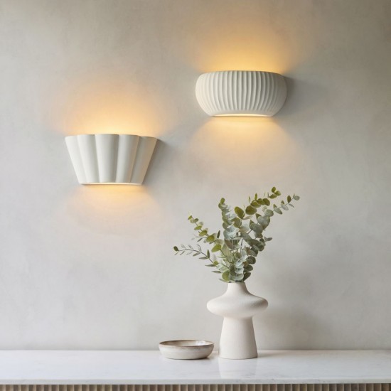 82855-001 Unglazed Scalloped Edge Ceramic Wall Light