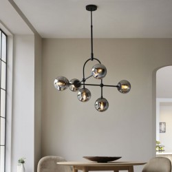 71718-001 Matt Black 6 Light Centre Fitting with Smoked Mirror Glasses