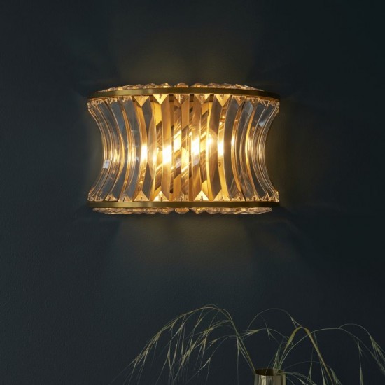 71733-100 Warm Brass 2 Light Wall Lamp with Crystal