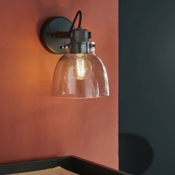 74309-001 Black Chrome Wall Lamp with Smoked Grey Tinted Glass