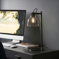74308-001 Black Chrome Table Lamp with Smoked Grey Tinted Glass 74308-001 Black Chrome Table Lamp with Smoked Grey Tinted Glass