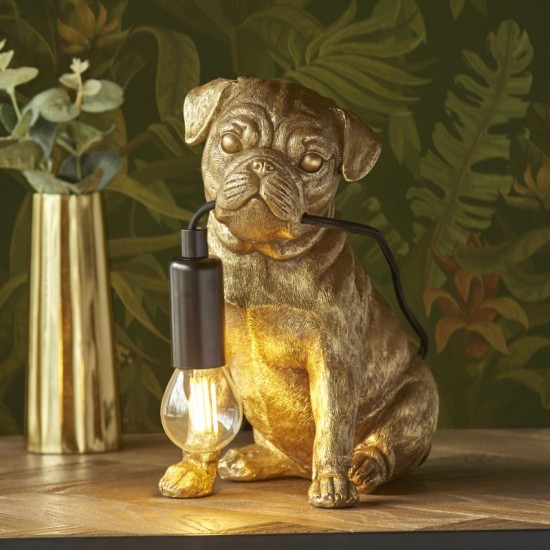 61534-001 Pug Puppy Vintage Gold Table Lamp