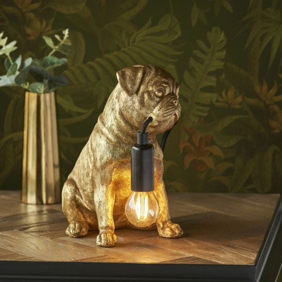 61534-001 Pug Puppy Vintage Gold Table Lamp