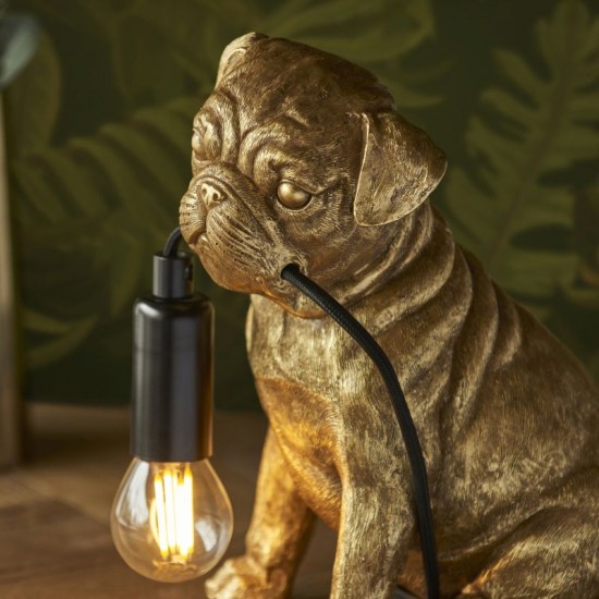 61534-001 Pug Puppy Vintage Gold Table Lamp