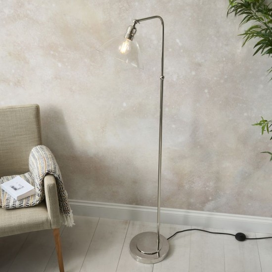 74297-100 Bright Nickel Floor Lamp with Clear Glass