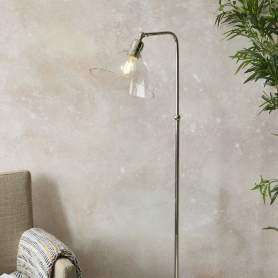 74297-100 Bright Nickel Floor Lamp with Clear Glass