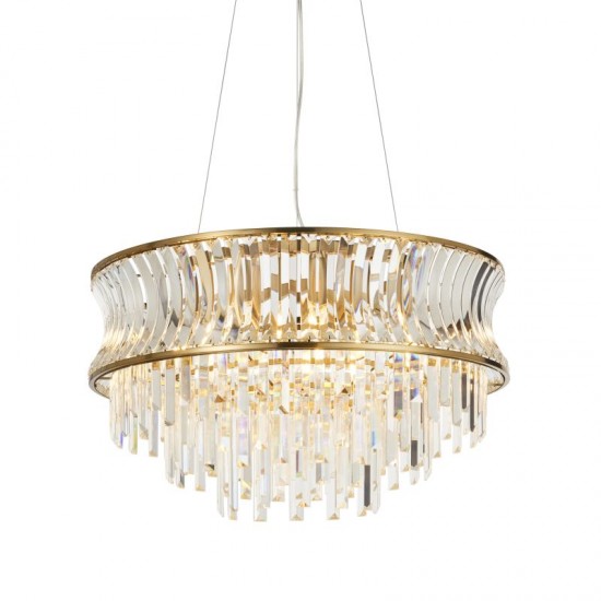 71739-100 Warm Brass 9 Light Chandelier with Crystal