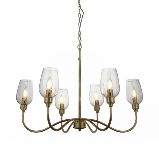 71740-100 Antique Brass 6 Light Centre Fitting with Clear Glasses