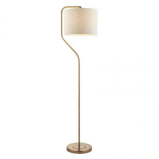 74325-001 Brushed Aged Brass Floor Lamp with Natural Linen Shade