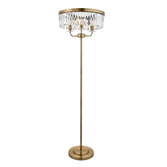 74303-100 Antique Brass 3 Light Floor Lamp with Clear Crystal