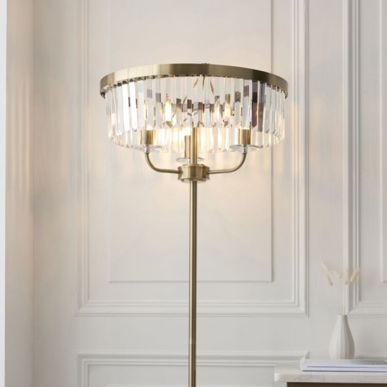 74303-100 Antique Brass 3 Light Floor Lamp with Clear Crystal