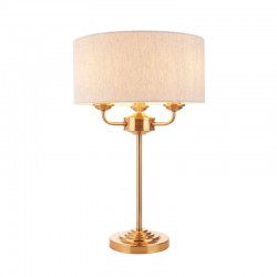 74344-001 Vintage Brass 3 Light Table Lamp with Natural Linen Shade 74344-001 Vintage Brass 3 Light Table Lamp with Natural Linen Shade