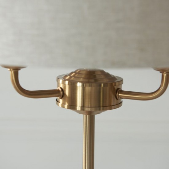 74344-001 Vintage Brass 3 Light Table Lamp with Natural Linen Shade