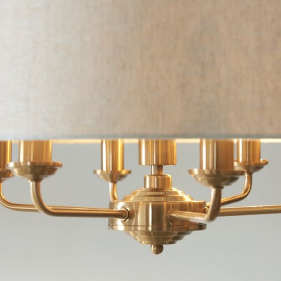 74345-001 Vintage Brass 6 Light Pendant with Natural Linen Shade