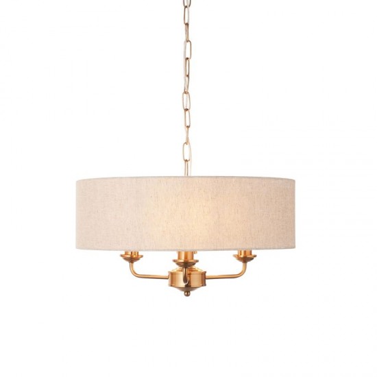 74346-001 Vintage Brass 3 Light Pendant with Natural Linen Shade