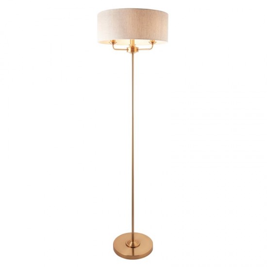 74347-001 Vintage Brass 3 Light Floor Lamp with Natural Linen Shade