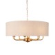 74349-001 Vintage Brass 8 Light Pendant with Natural Linen Shade