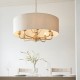 74349-001 Vintage Brass 8 Light Pendant with Natural Linen Shade