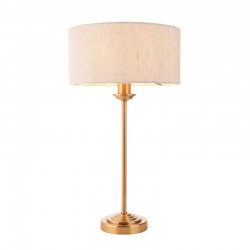 74350-001 Vintage Brass Table Lamp with Natural Linen Shade