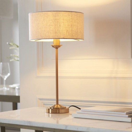 74350-001 Vintage Brass Table Lamp with Natural Linen Shade