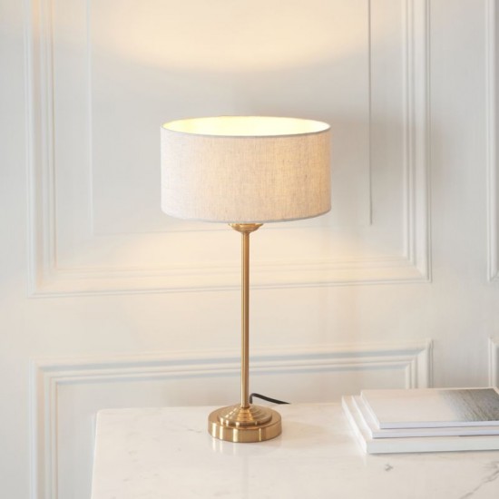 74350-001 Vintage Brass Table Lamp with Natural Linen Shade