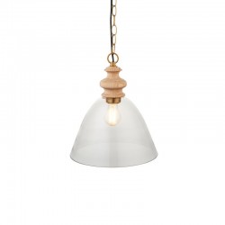 74351-001 Wooden & Aged Brass Pendant with Clear Glass