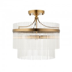 74428-001 Antique Brass 3 Light Semi Flush with Clear Glass Rods 74428-001 Antique Brass 3 Light Semi Flush with Clear Glass Rods