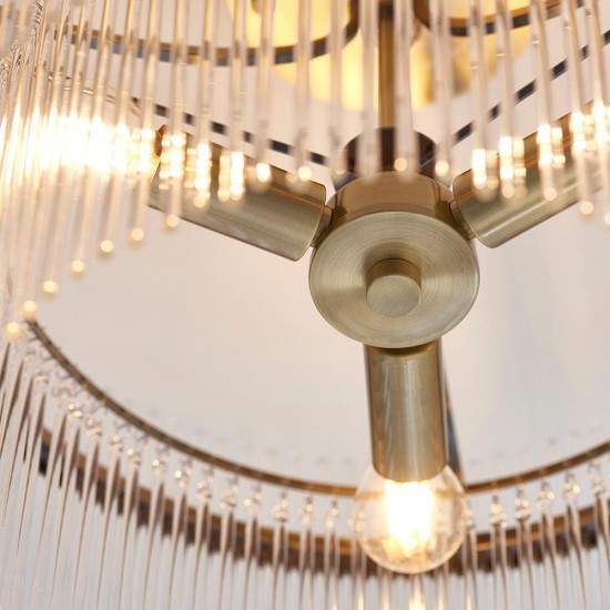 74428-001 Antique Brass 3 Light Semi Flush with Clear Glass Rods