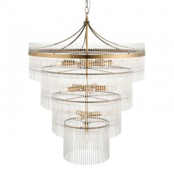 74429-001 Antique Brass 16 Light Chandelier with Clear Glass Rods