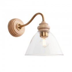 74490-001 Wooden & Aged Brass Wall Lamp with Clear Glass