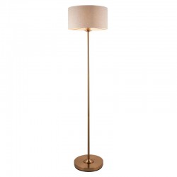 74493-001 Vintage Brass Floor Lamp with Natural Linen Shade