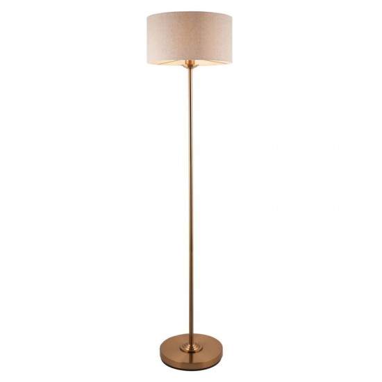 74493-001 Vintage Brass Floor Lamp with Natural Linen Shade