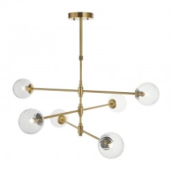 74295-001 Brushed Aged Brass 6 Light Centre Fitting with Twisted Clear Glass