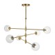 74295-100 Brushed Aged Brass 6 Light Centre Fitting with Twisted Clear Glass