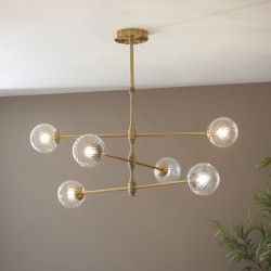 74295-001 Brushed Aged Brass 6 Light Centre Fitting with Twisted Clear Glass