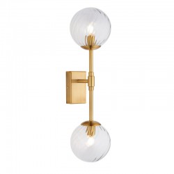 74294-100 Brushed Aged Brass 2 Light Wall Lamp with Twisted Clear Glass