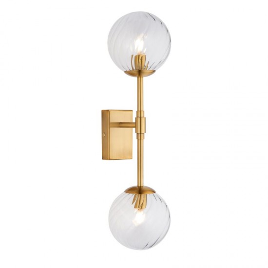 74294-100 Brushed Aged Brass 2 Light Wall Lamp with Twisted Clear Glass