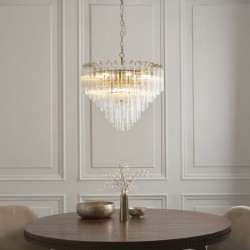 74501-001 Brushed Gold 12 Light Centre Fitting with Clear Angled Ribbed Glasses 74501-001 Brushed Gold 12 Light Centre Fitting with Clear Angled Ribbed Glasses