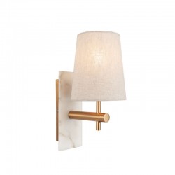 74314-001 Vintage Brass & White Marble Wall Lamp with Linen Shade