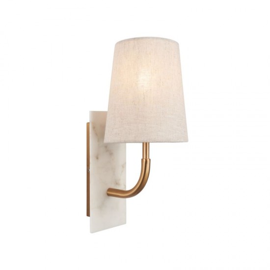74315-100 Vintage Brass & White Marble Wall Lamp with Linen Shade