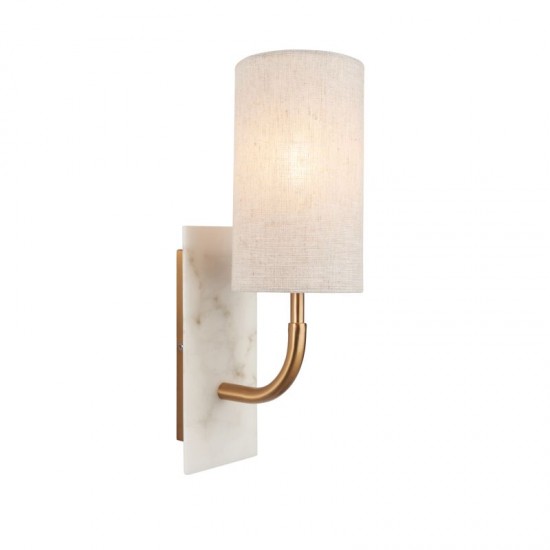 74313-100 Vintage Brass & White Marble Wall Lamp with Linen Shade