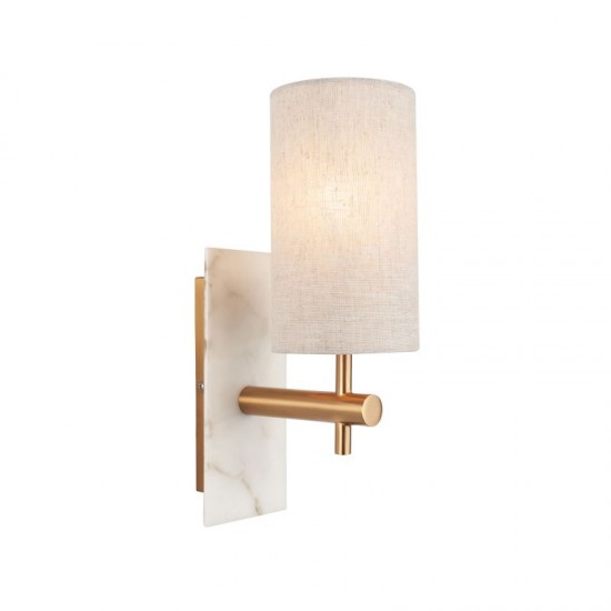 74312-100 Vintage Brass & White Marble Wall Lamp with Linen Shade