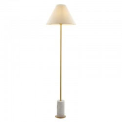 74292-001 Brushed Aged Brass & White Marble Floor Lamp with Natural Linen Shade
