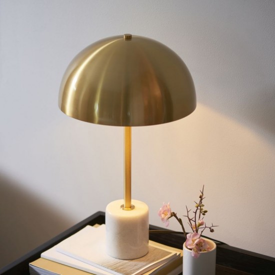 74289-100 Brushed Aged Brass & White Marble Table Lamp